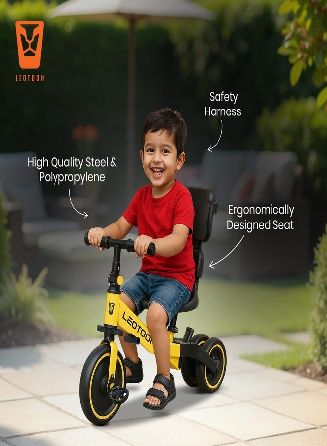 Leotoon 4 in 1 Trot n Roll Tricycle, 3 Mute EVA Wheels, Big Wheel Hub, Steel Frame, Non Slip Tyres, Extendable Push Handle, Convertible to Balance Bike, Yellow, 2 to 6 Years - Image 3